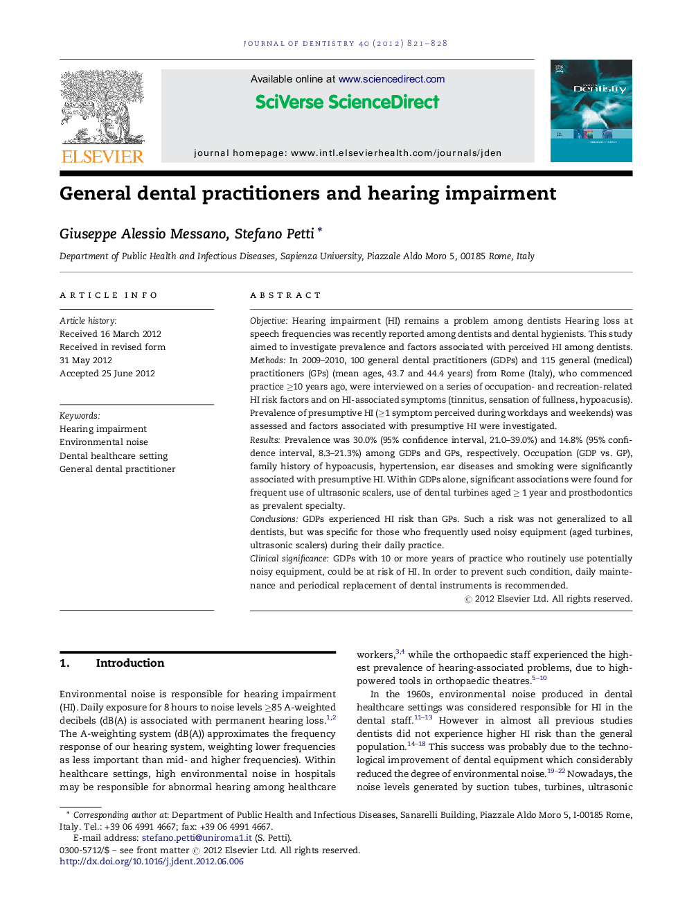 General dental practitioners and hearing impairment