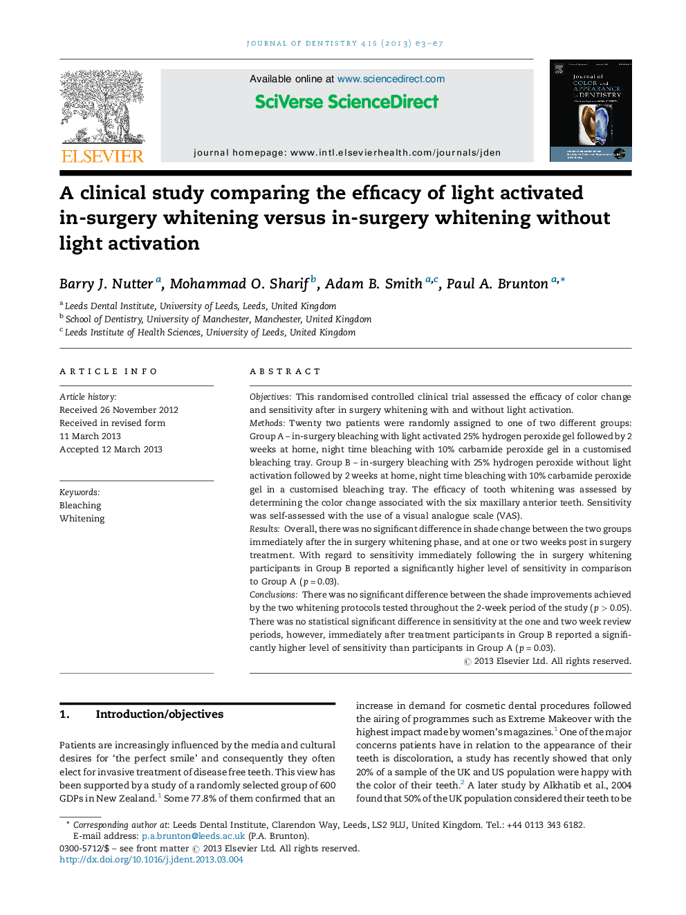 A clinical study comparing the efficacy of light activated in-surgery whitening versus in-surgery whitening without light activation