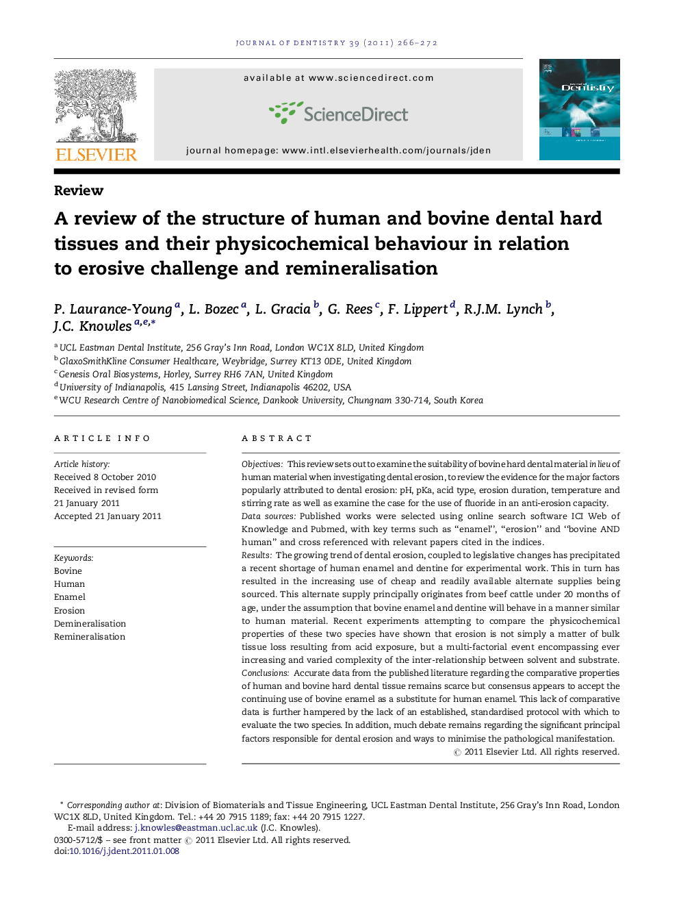 A review of the structure of human and bovine dental hard tissues and their physicochemical behaviour in relation to erosive challenge and remineralisation