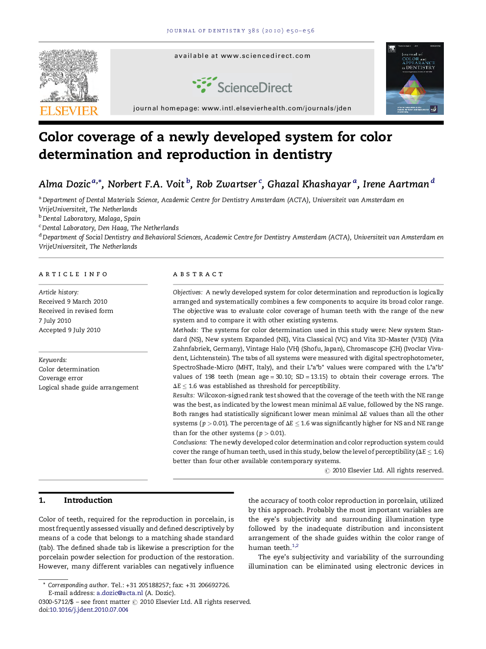 Color coverage of a newly developed system for color determination and reproduction in dentistry