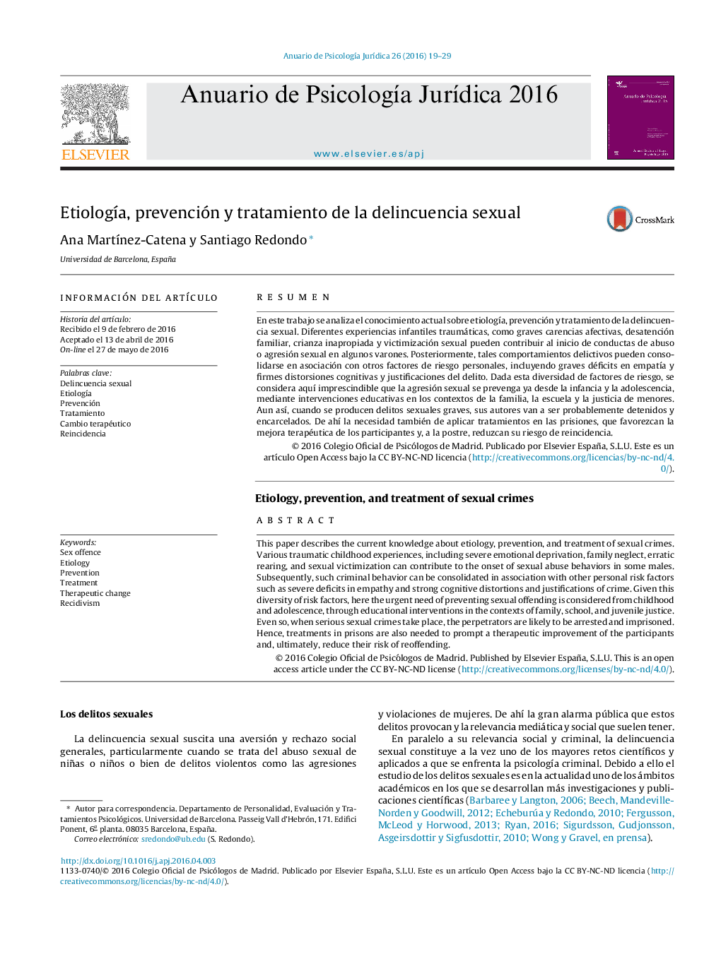 Etiología, prevención y tratamiento de la delincuencia sexual