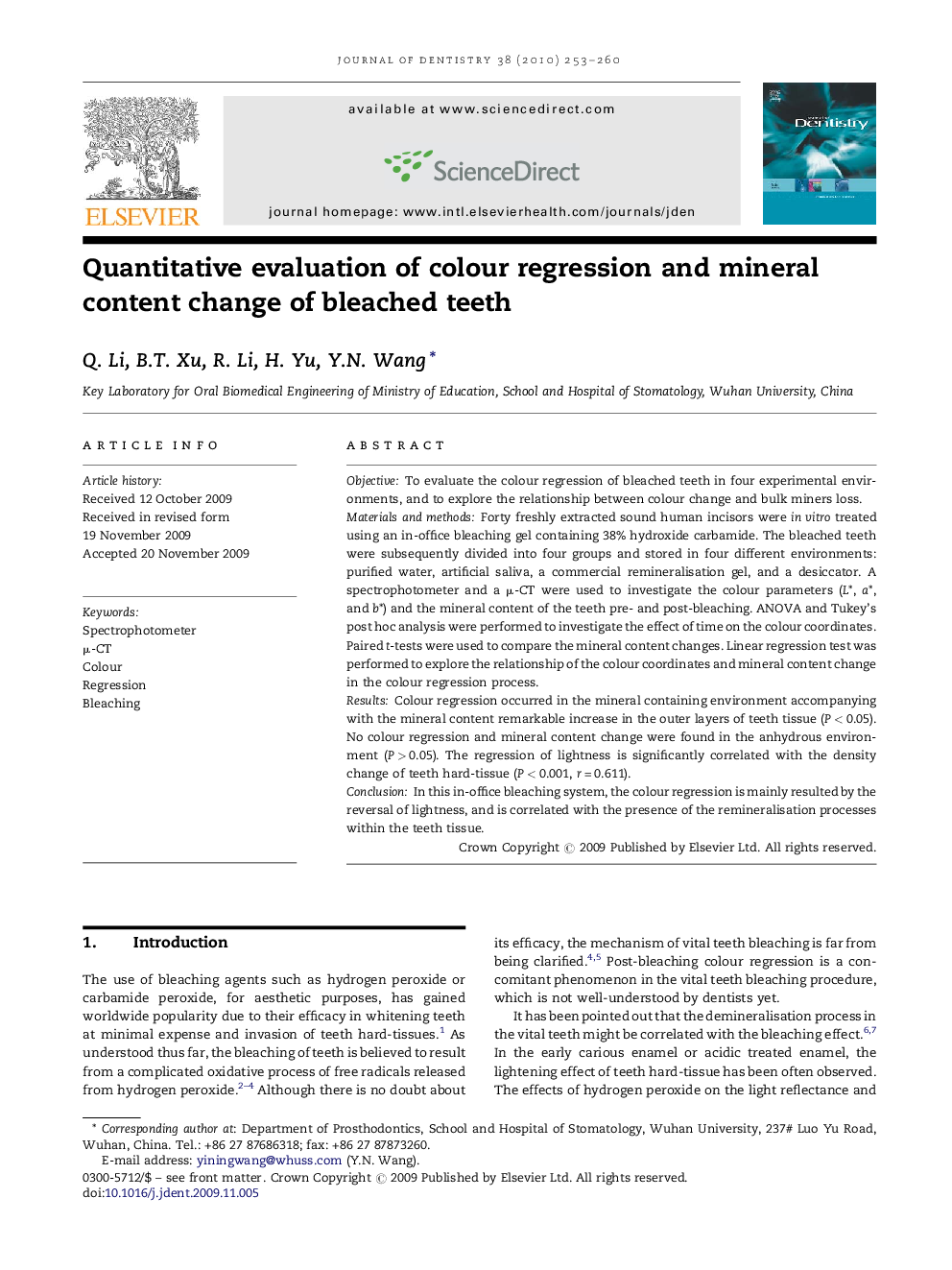 Quantitative evaluation of colour regression and mineral content change of bleached teeth