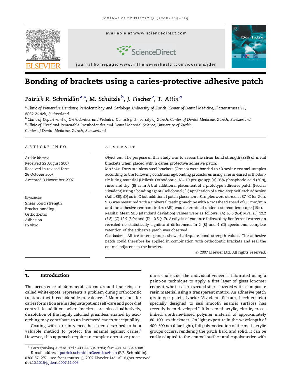 Bonding of brackets using a caries-protective adhesive patch