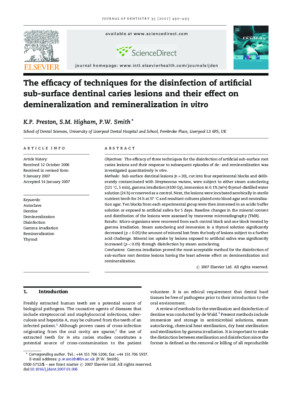 The efficacy of techniques for the disinfection of artificial sub-surface dentinal caries lesions and their effect on demineralization and remineralization in vitro