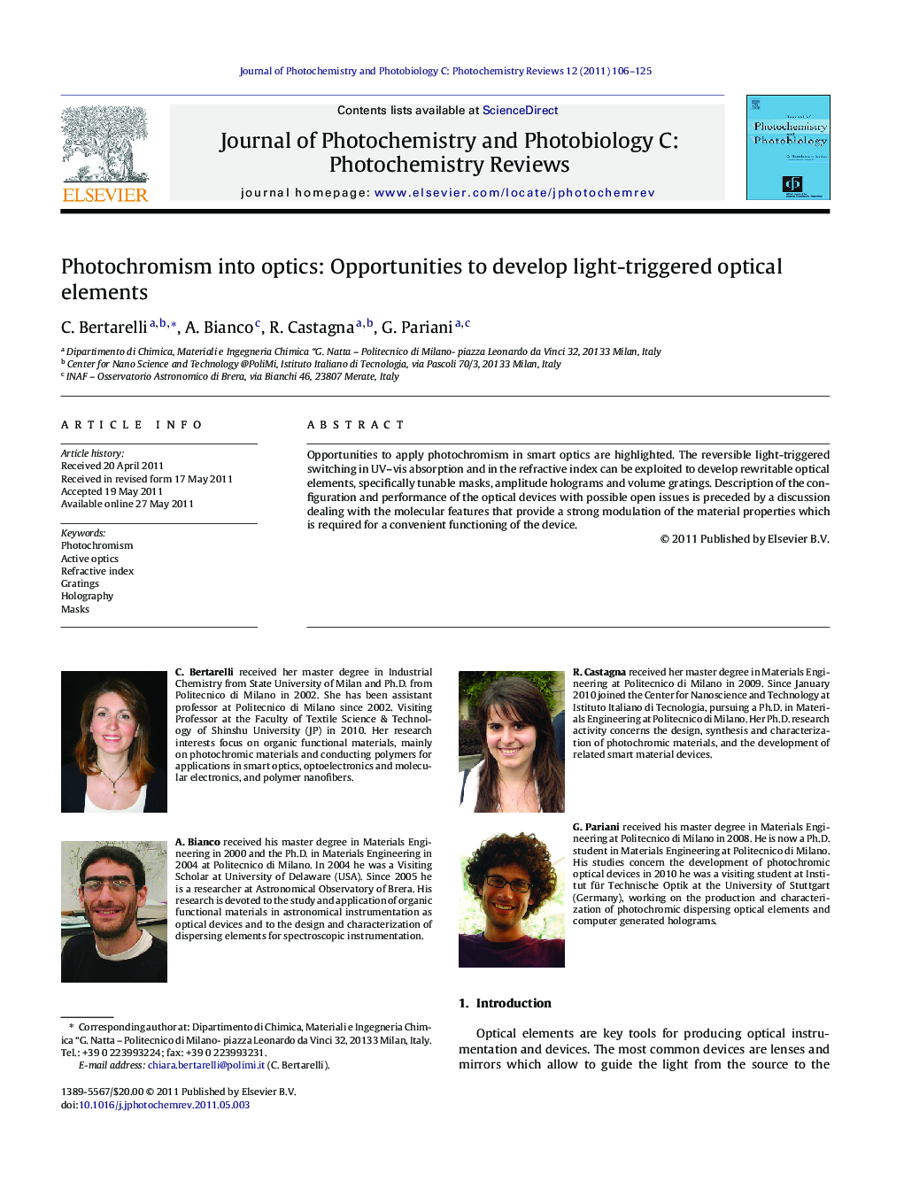 Photochromism into optics: Opportunities to develop light-triggered optical elements