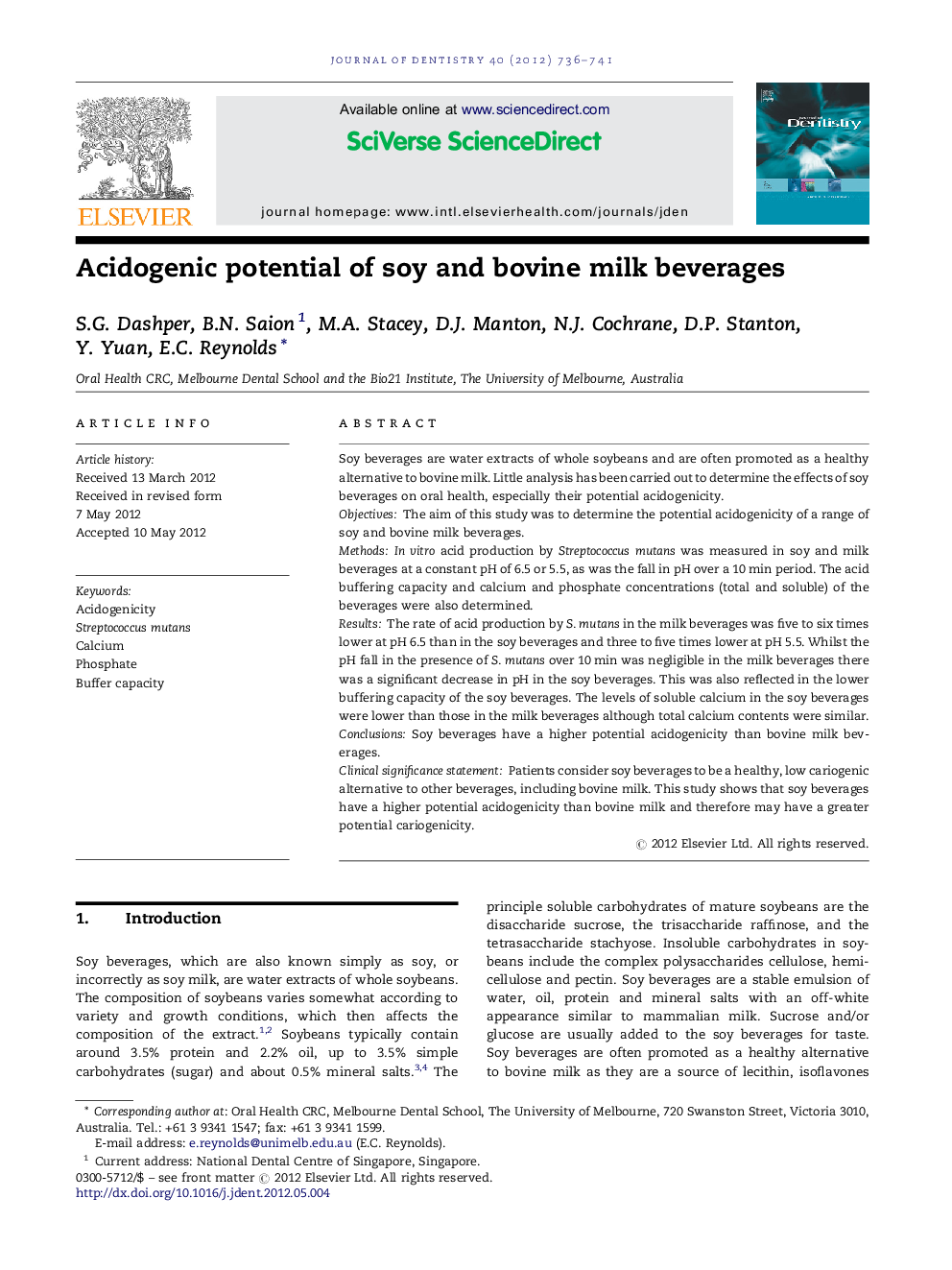 Acidogenic potential of soy and bovine milk beverages