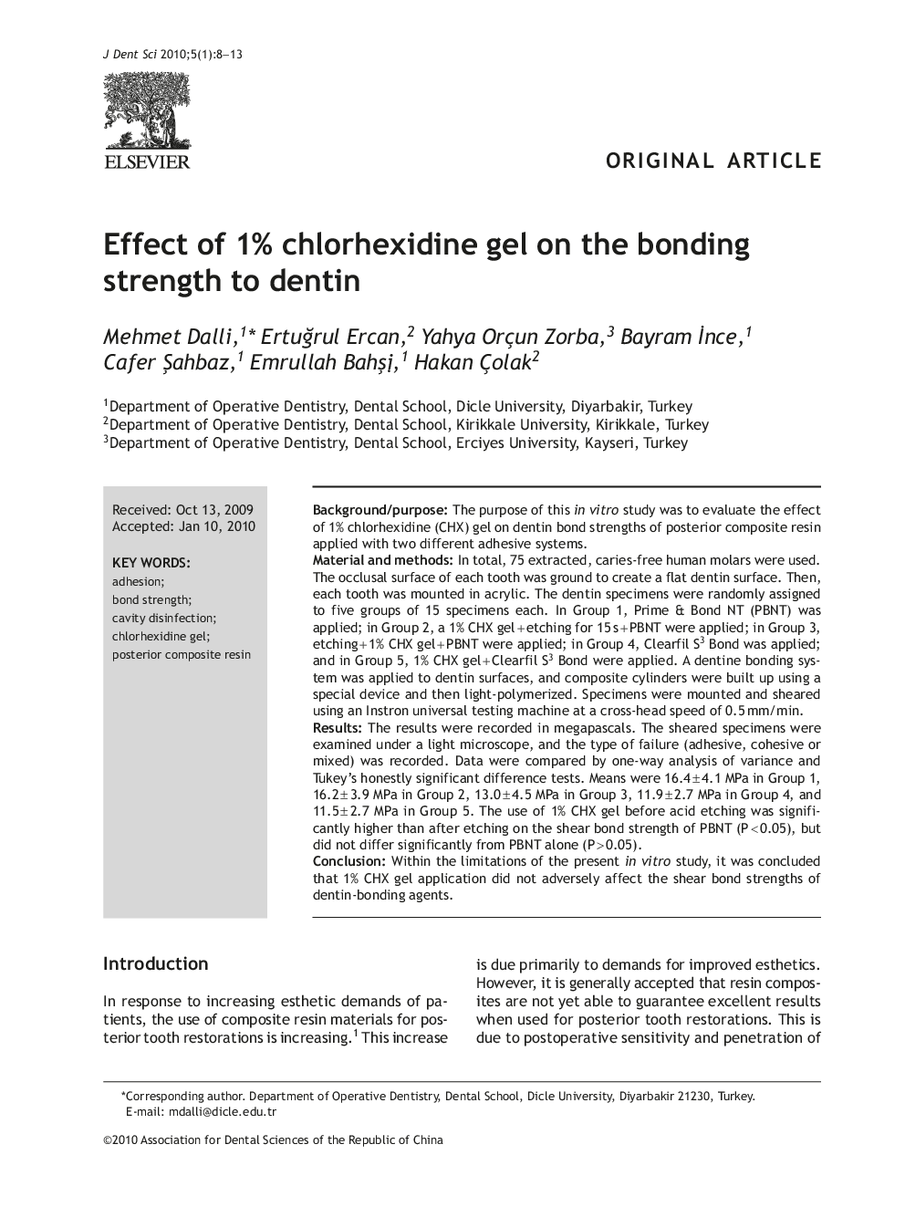 Effect of 1% chlorhexidine gel on the bonding strength to dentin