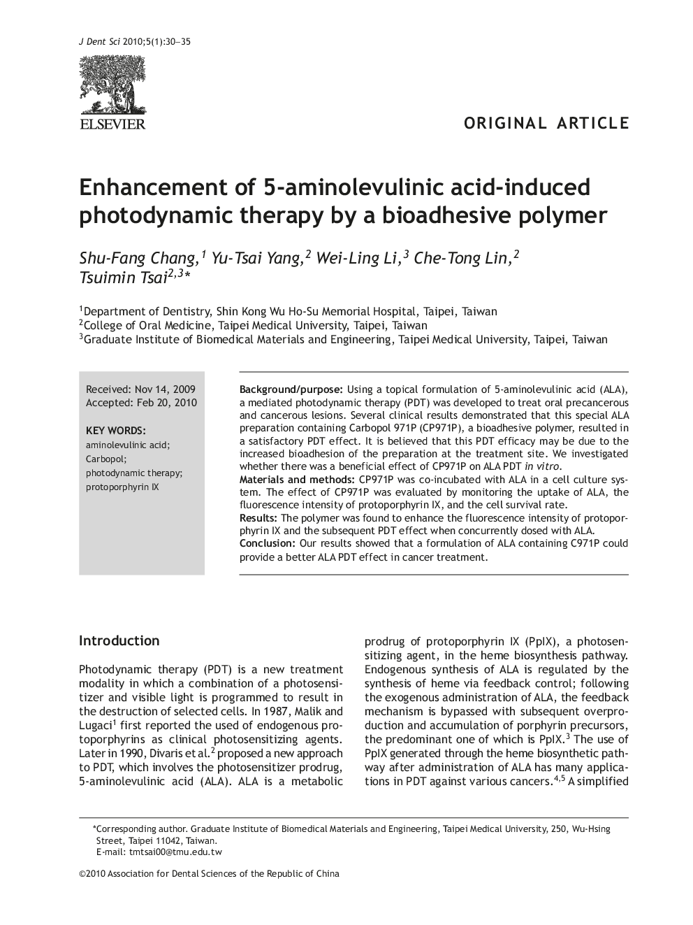 Enhancement of 5-aminolevulinic acid-induced photodynamic therapy by a bioadhesive polymer