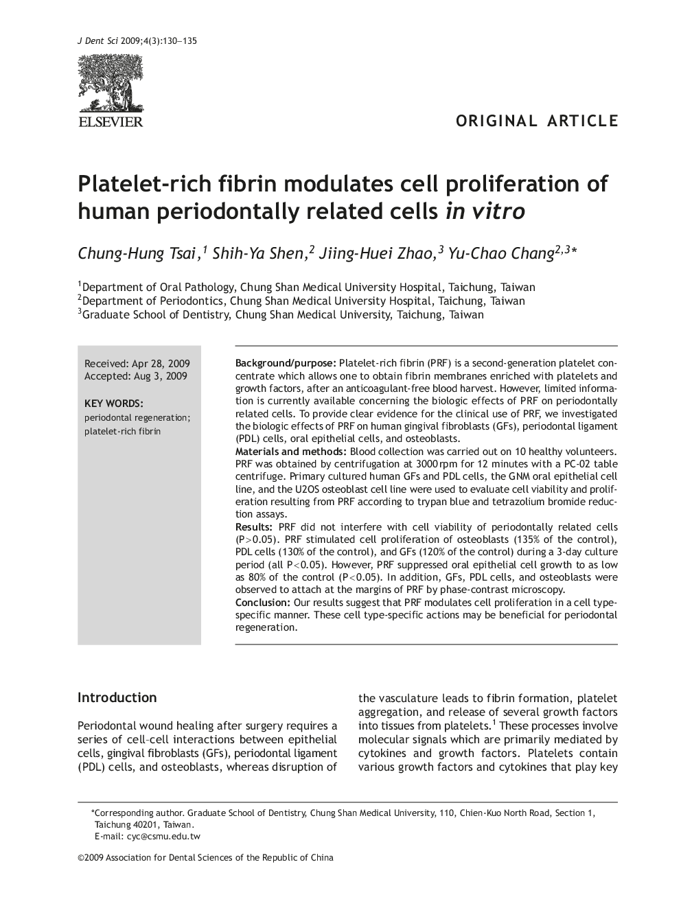 Platelet-rich fibrin modulates cell proliferation of human periodontally related cells in vitro