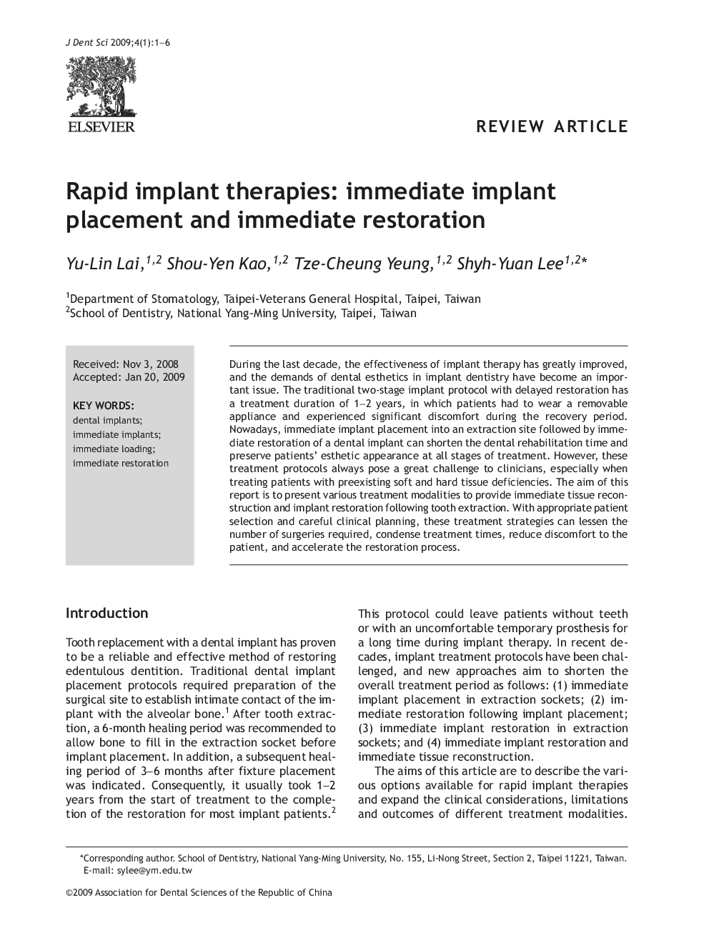 Rapid implant therapies: immediate implant placement and immediate restoration