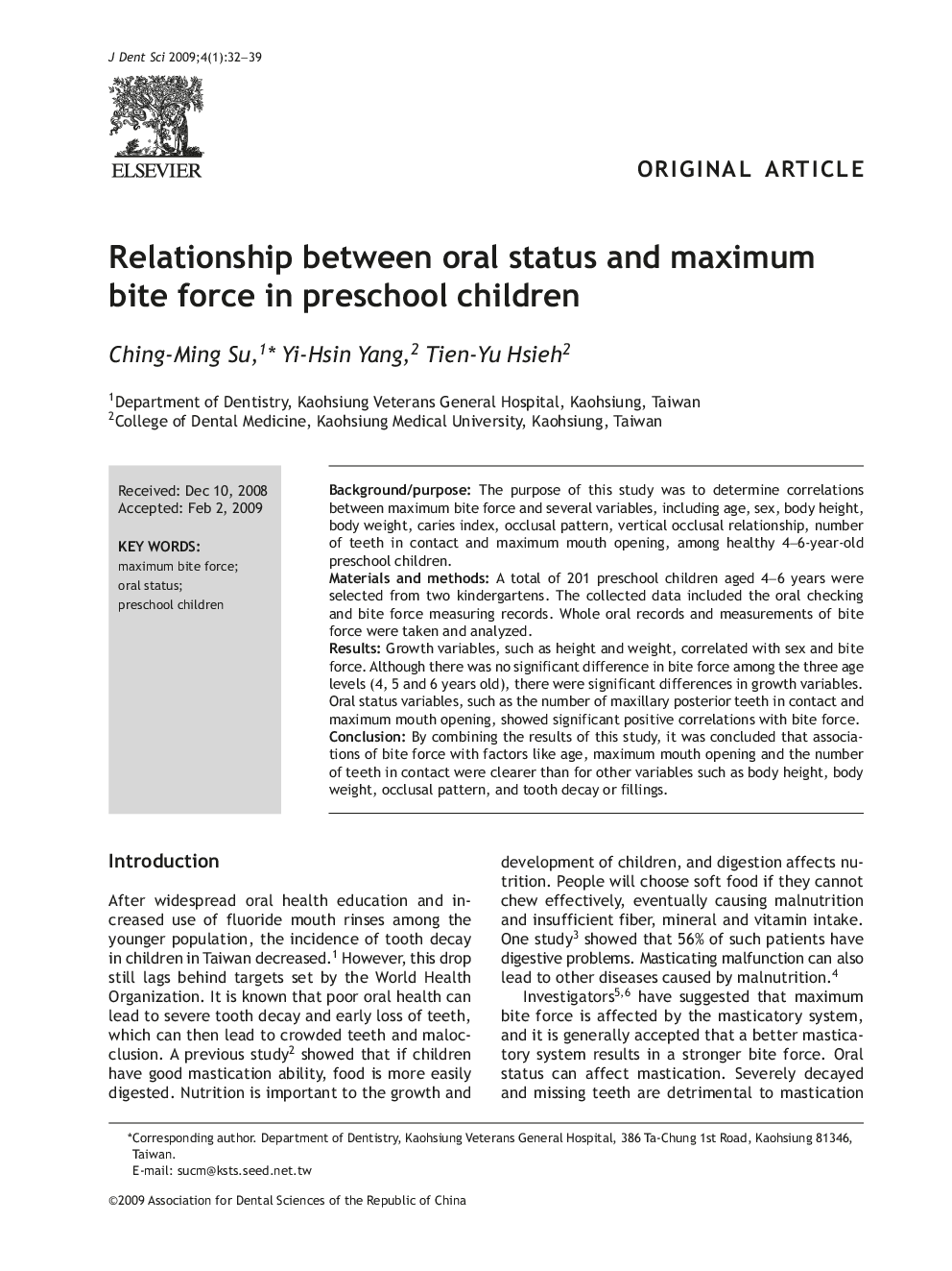 Relationship between oral status and maximum bite force in preschool children