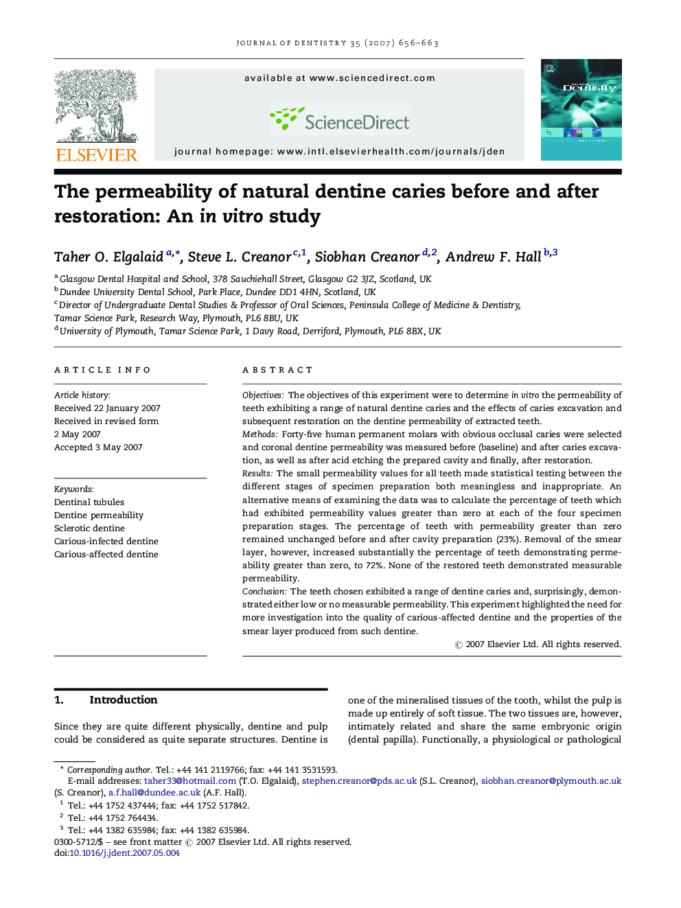 The permeability of natural dentine caries before and after restoration: An in vitro study