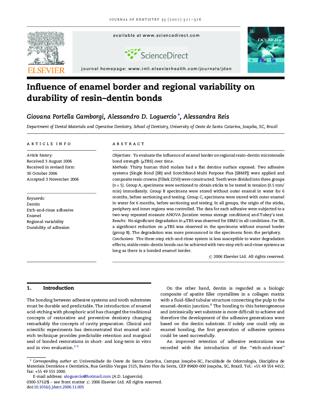 Influence of enamel border and regional variability on durability of resin–dentin bonds