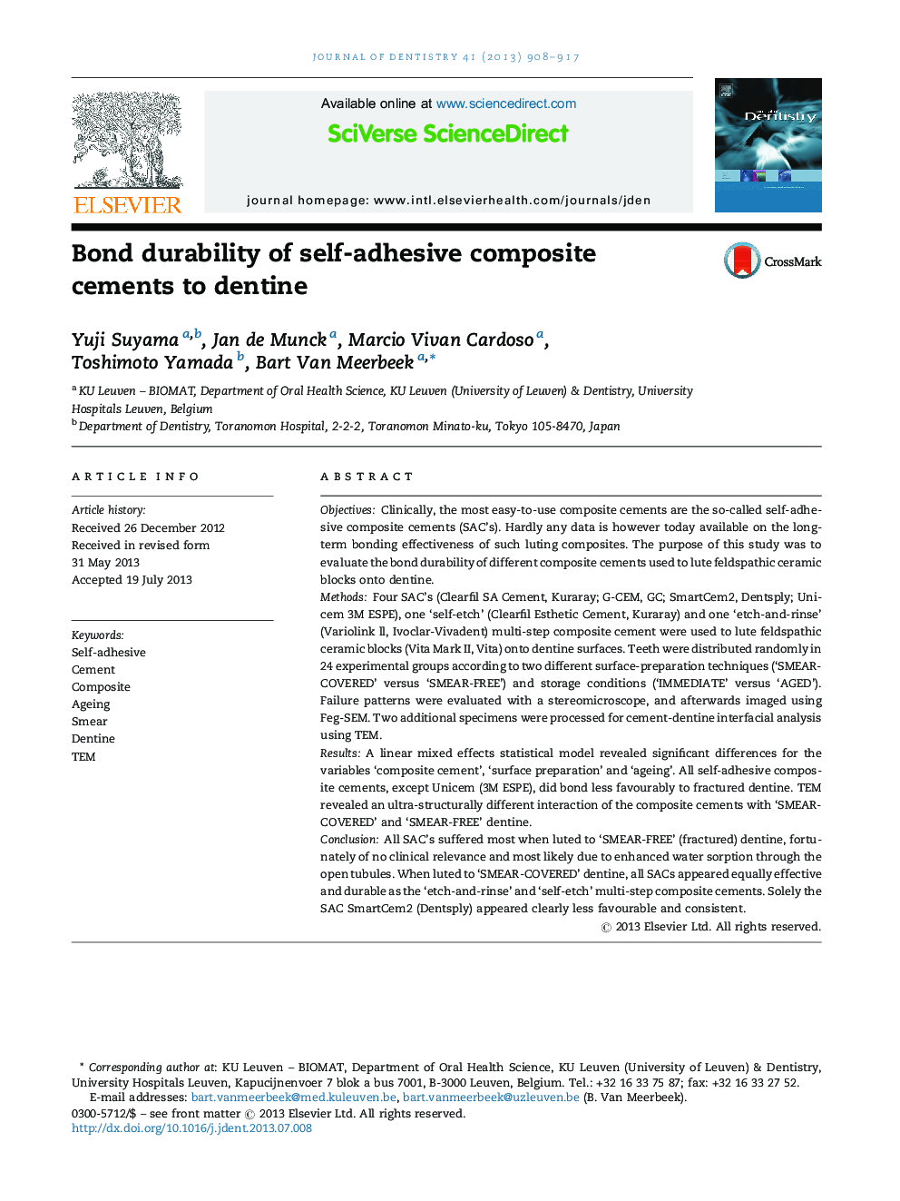 Bond durability of self-adhesive composite cements to dentine