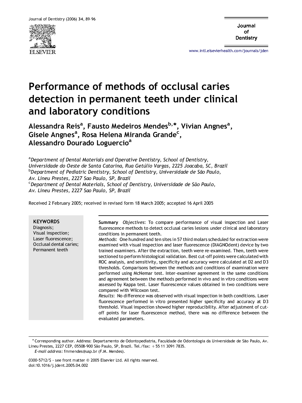 Performance of methods of occlusal caries detection in permanent teeth under clinical and laboratory conditions
