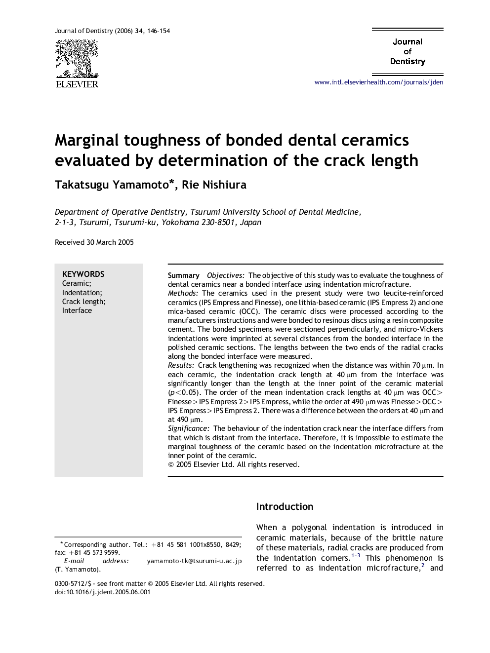 Marginal toughness of bonded dental ceramics evaluated by determination of the crack length