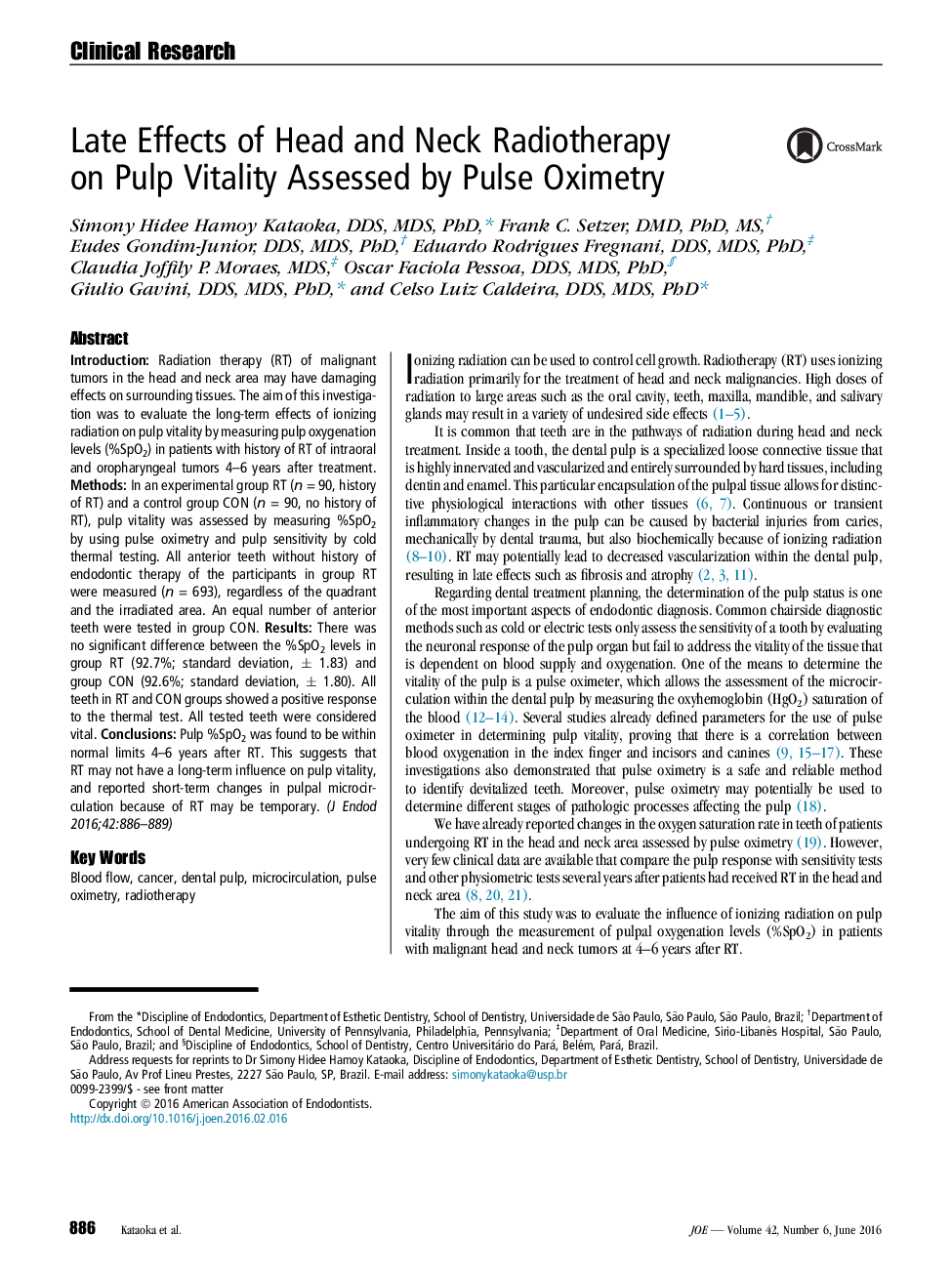 عوارض دیررس رادیوتراپی سر و گردن بر روی حیات  پالپ ارزیابی شده توسط پالس اکسیمتری