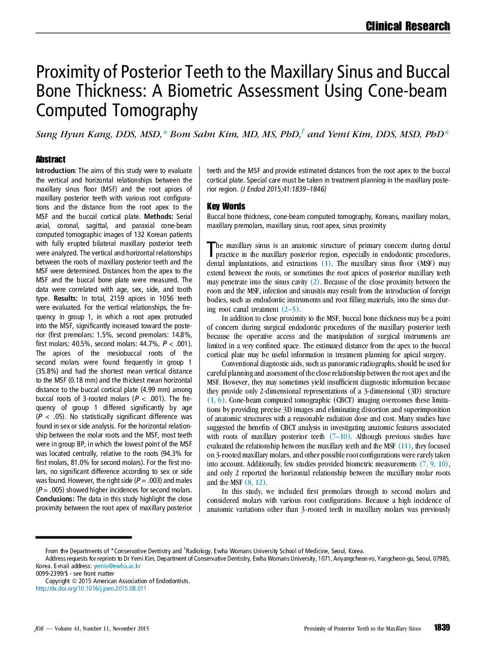 نزدیکی دندان های عقب به سینوس ماگزیلاری و ضخامت استخوان باکال: ارزیابی بیومتریک با استفاده از توموگرافی کامپیوتری پرتو کروی 