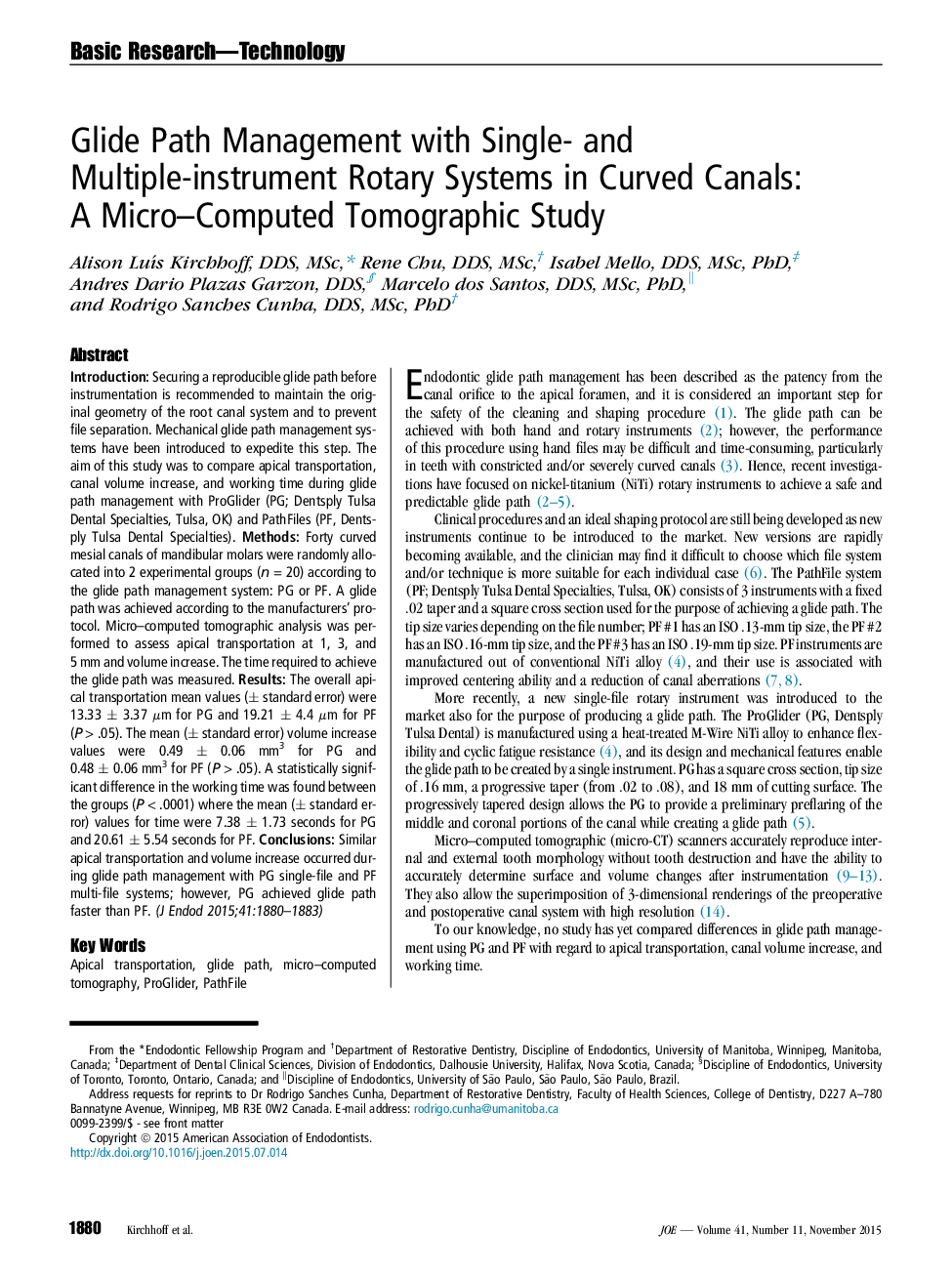 Glide Path Management with Single- and Multiple-instrument Rotary Systems in Curved Canals: A Micro–Computed Tomographic Study