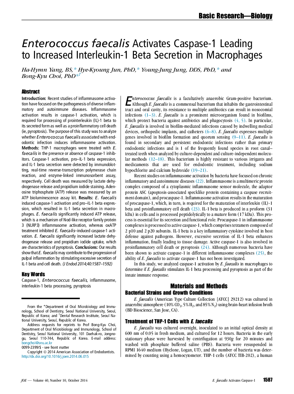 Enterococcus faecalis Activates Caspase-1 Leading to Increased Interleukin-1 Beta Secretion in Macrophages