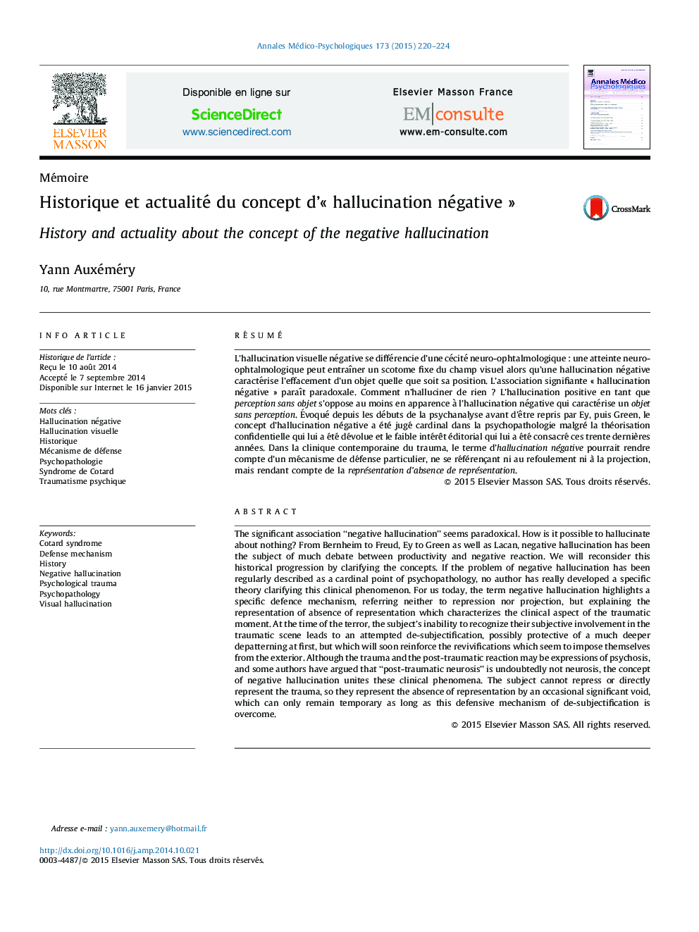 Historique et actualité du concept d’« hallucination négative »