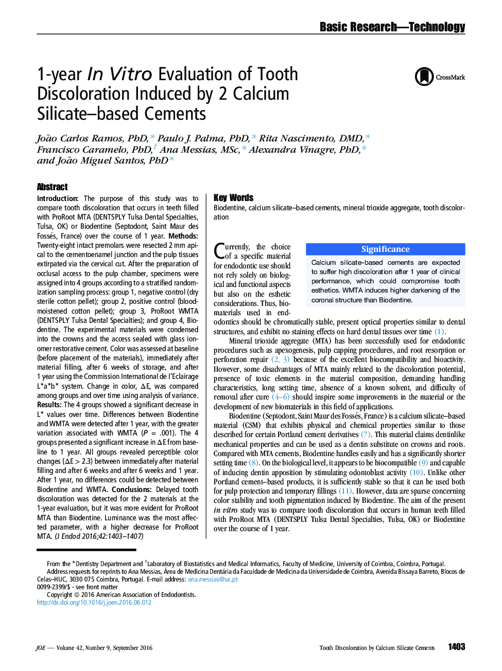 1-year In Vitro Evaluation of Tooth Discoloration Induced by 2 Calcium Silicate–based Cements