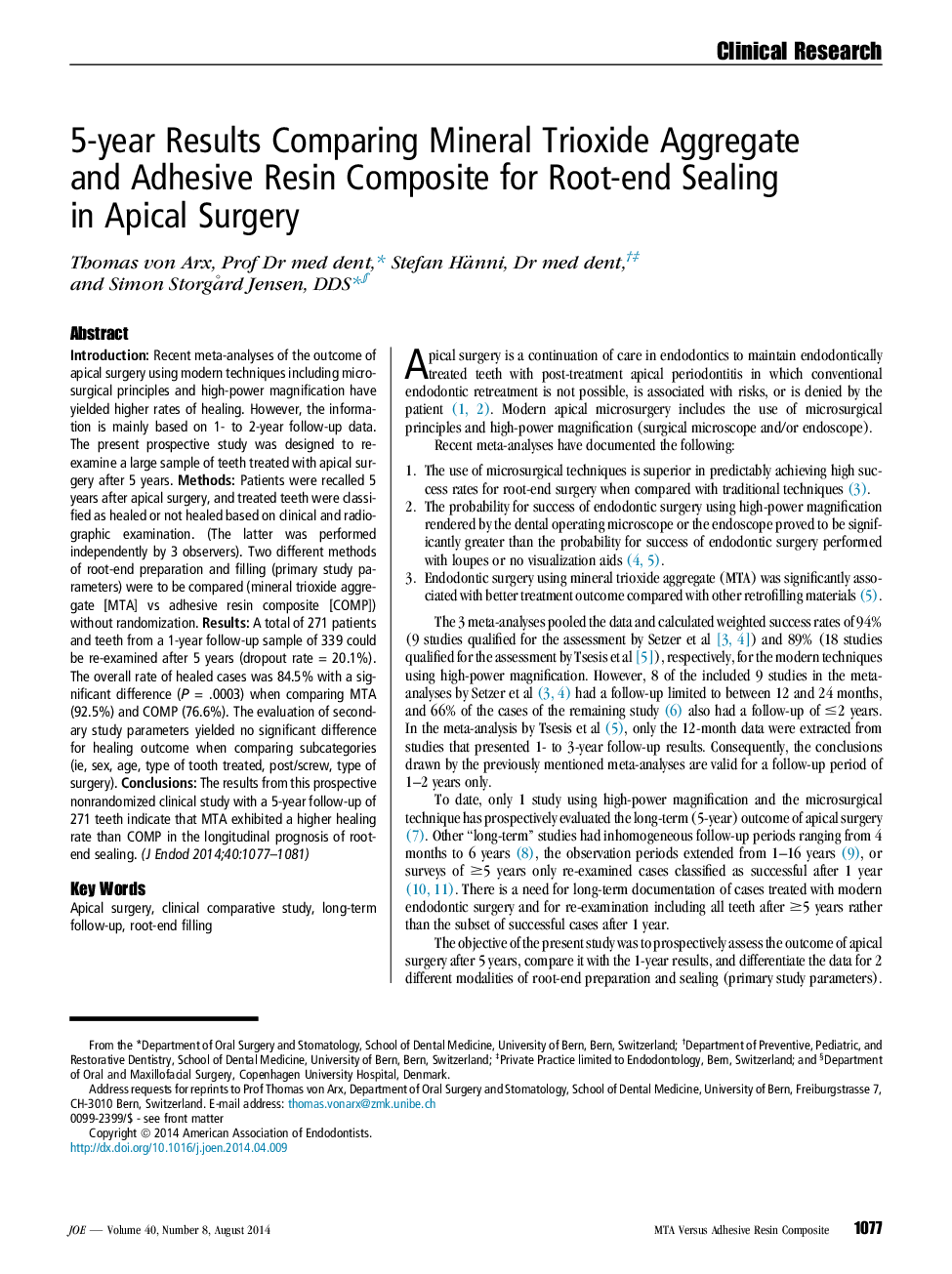 5-year Results Comparing Mineral Trioxide Aggregate andÂ Adhesive Resin Composite for Root-end Sealing inÂ ApicalÂ Surgery