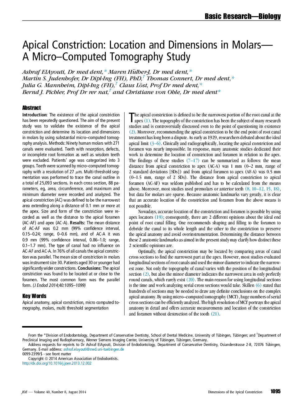 Apical Constriction: Location and Dimensions in Molars—A Micro–Computed Tomography Study