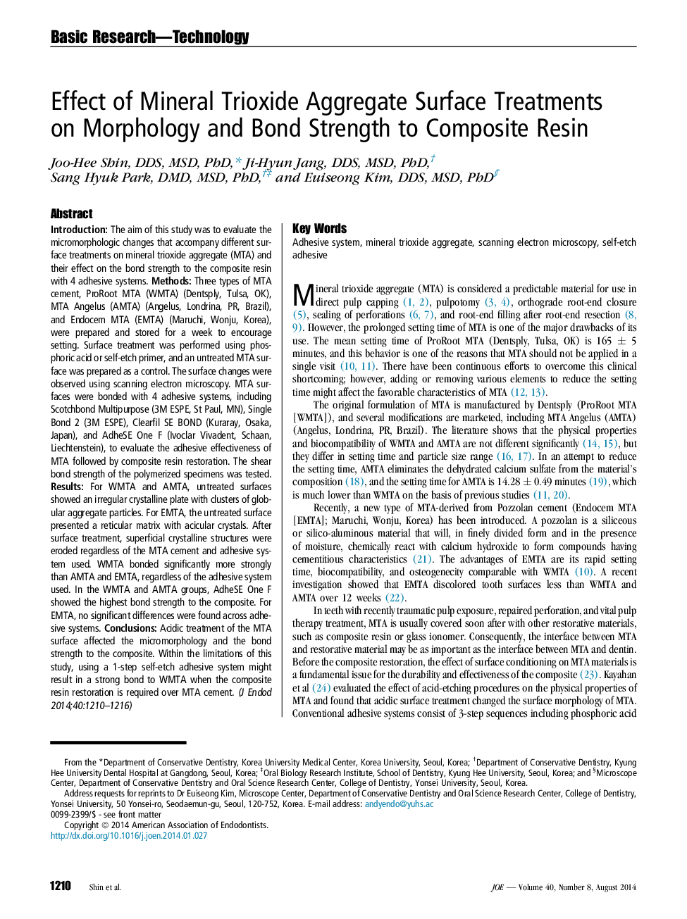 Effect of Mineral Trioxide Aggregate Surface Treatments on Morphology and Bond Strength to Composite Resin