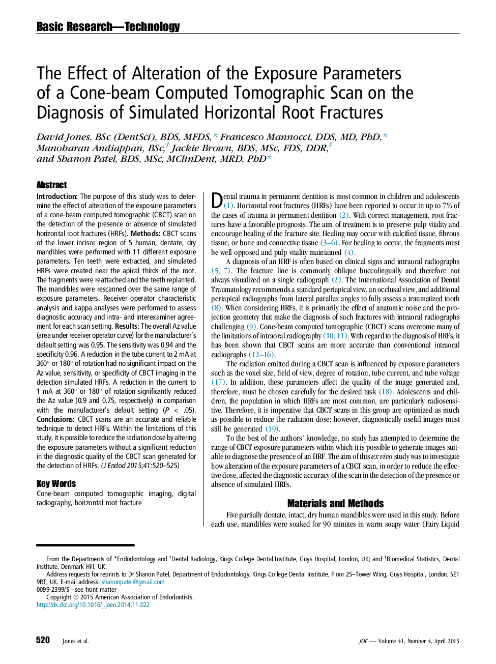 The Effect of Alteration of the Exposure Parameters of a Cone-beam Computed Tomographic Scan on the Diagnosis of Simulated Horizontal Root Fractures