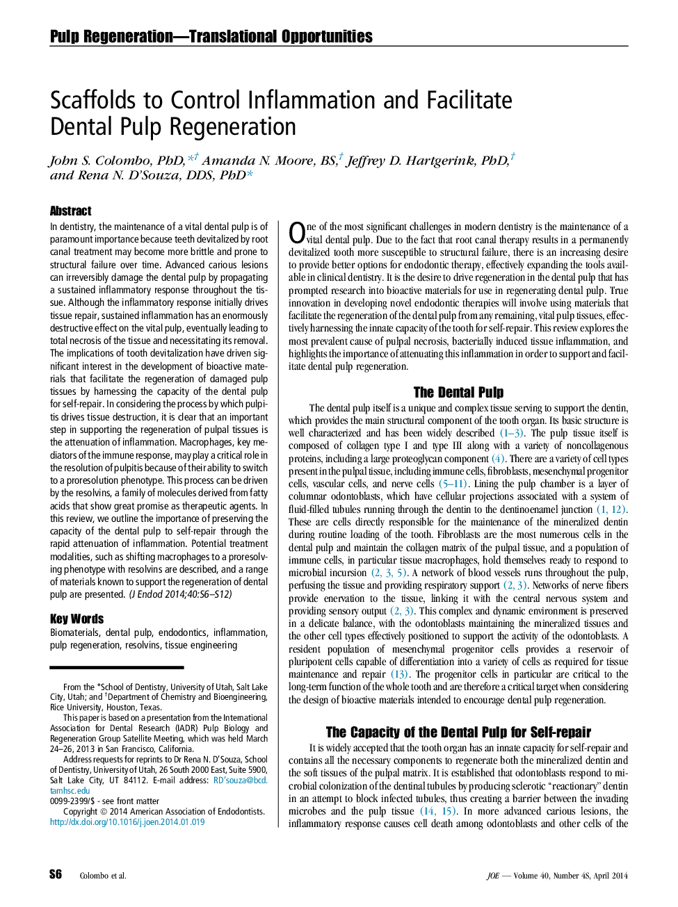 Scaffolds to Control Inflammation and Facilitate Dental Pulp Regeneration 