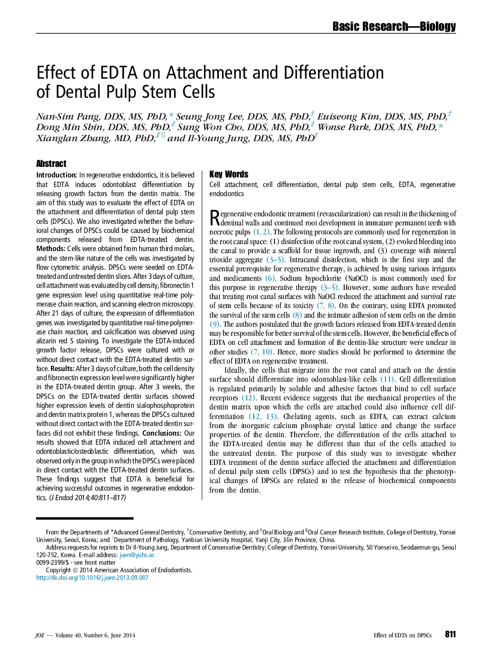 Effect of EDTA on Attachment and Differentiation of Dental Pulp Stem Cells