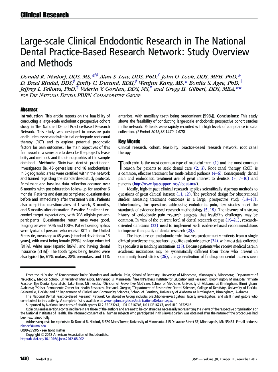 Large-scale Clinical Endodontic Research in The National Dental Practice-Based Research Network: Study Overview and Methods 