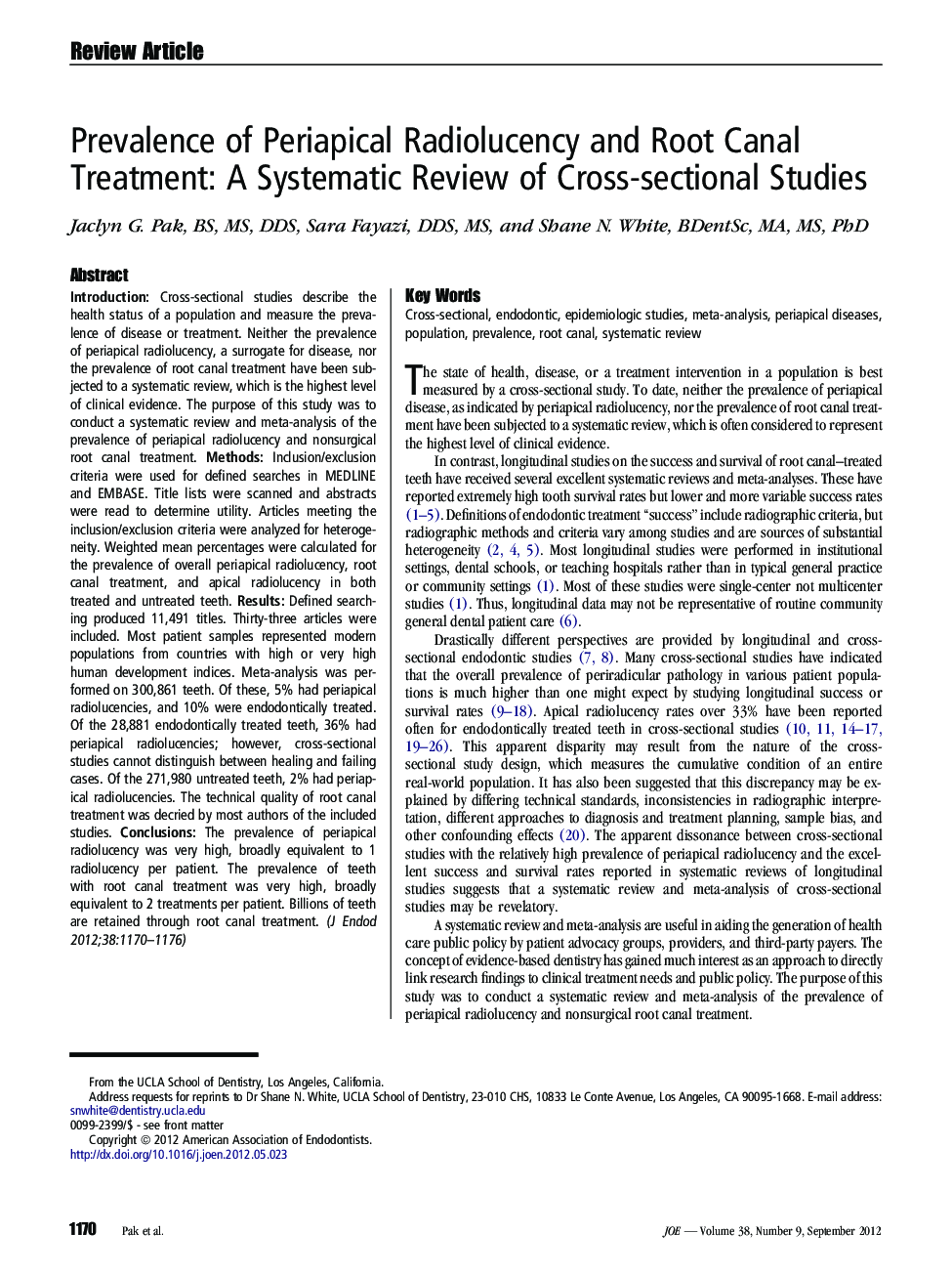 Prevalence of Periapical Radiolucency and Root Canal Treatment: A Systematic Review of Cross-sectional Studies