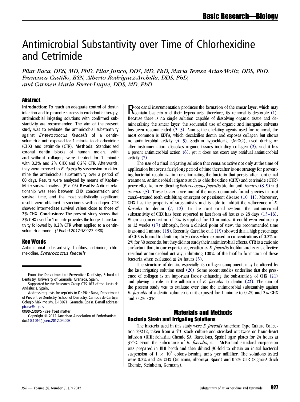 Antimicrobial Substantivity over Time of Chlorhexidine and Cetrimide 