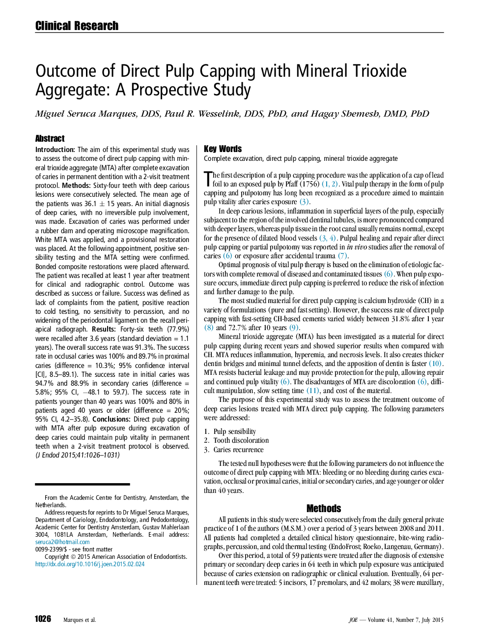 Outcome of Direct Pulp Capping with Mineral Trioxide Aggregate: A Prospective Study