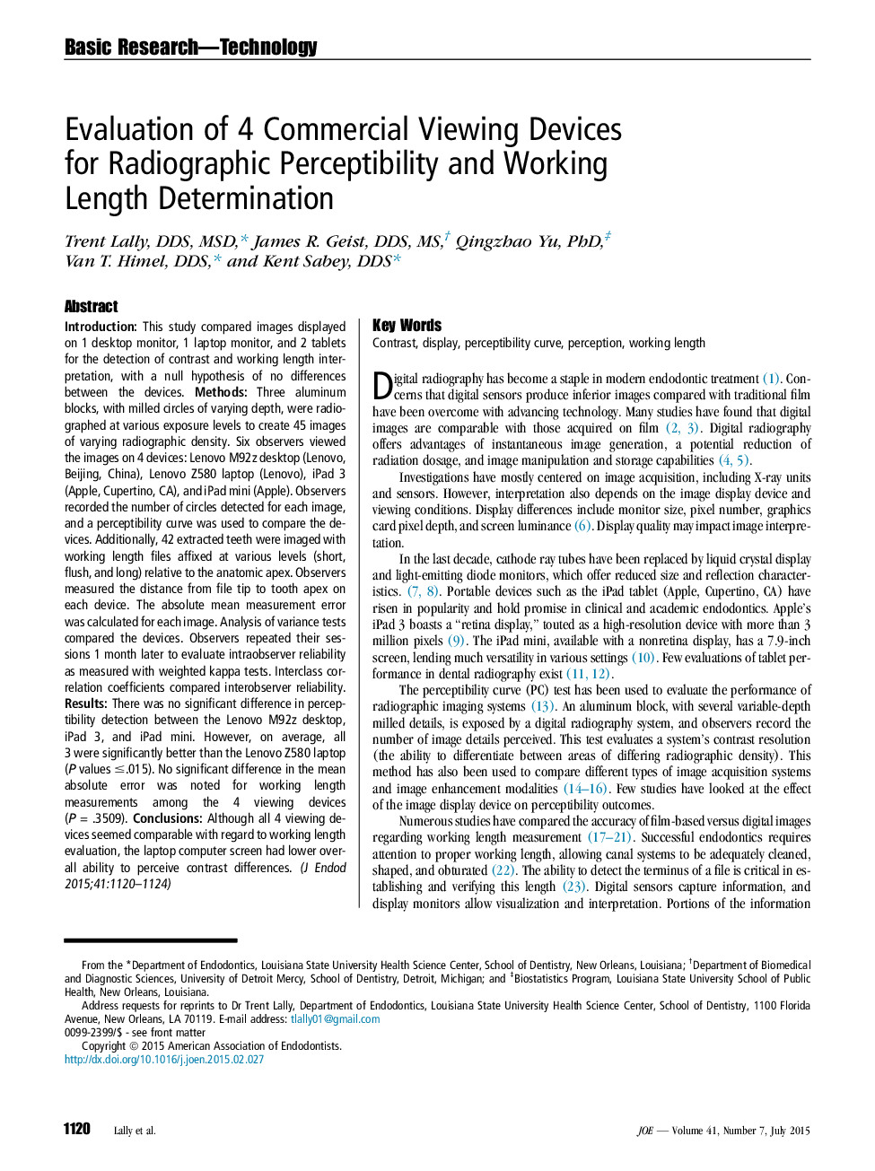 Evaluation of 4 Commercial Viewing Devices for Radiographic Perceptibility and Working Length Determination