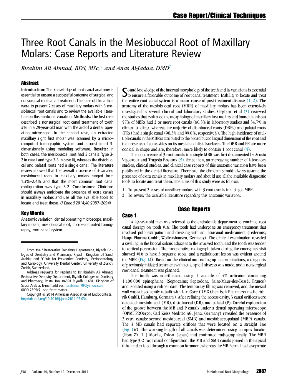 Three Root Canals in the Mesiobuccal Root of Maxillary Molars: Case Reports and Literature Review