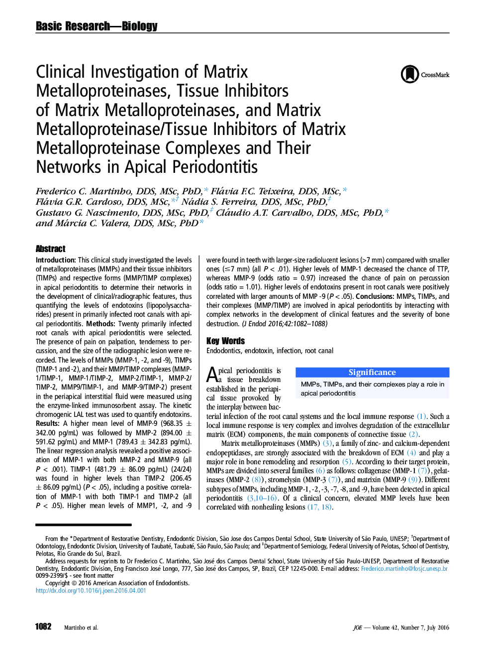 بررسی بالینی متالوپروتئینازهای ماتریکس، مهار کننده های مایع متالوپروتئیناز ماتریکس و مهار کننده های متالوپروتئیناز ماتریکس / بافت مولکول های متالوپروتئیناز ماتریکس و شبکه های آنها در پریودنتال آپیکال 