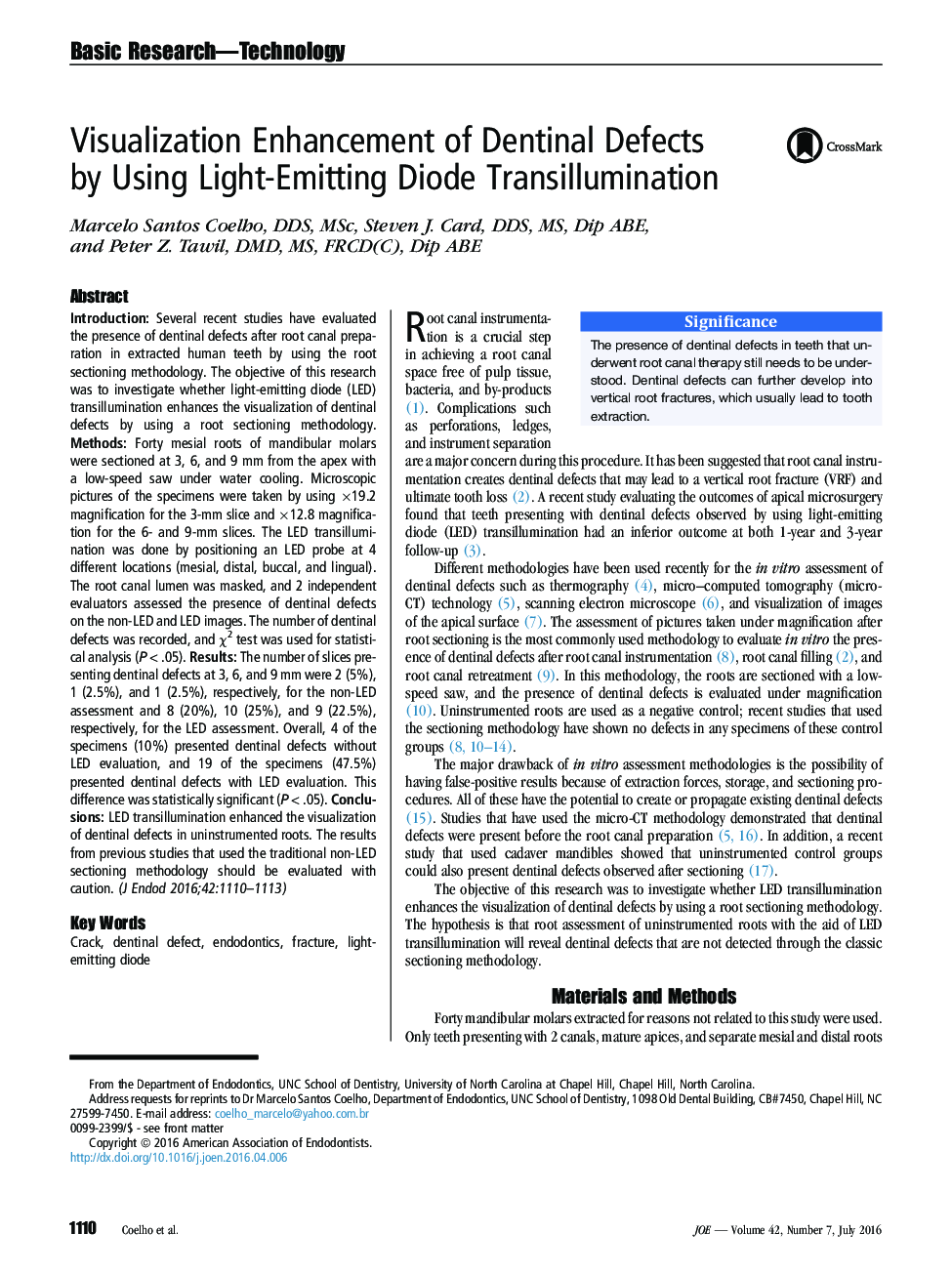 Visualization Enhancement of Dentinal Defects by Using Light-Emitting Diode Transillumination