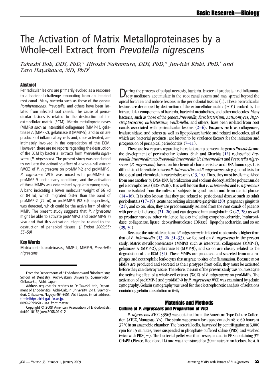 The Activation of Matrix Metalloproteinases by a Whole-cell Extract from Prevotella nigrescens