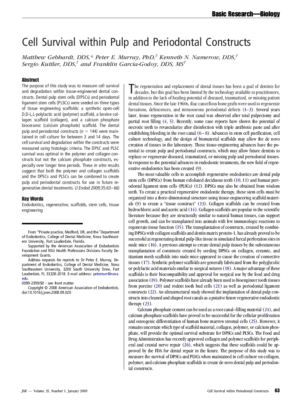 Cell Survival within Pulp and Periodontal Constructs 