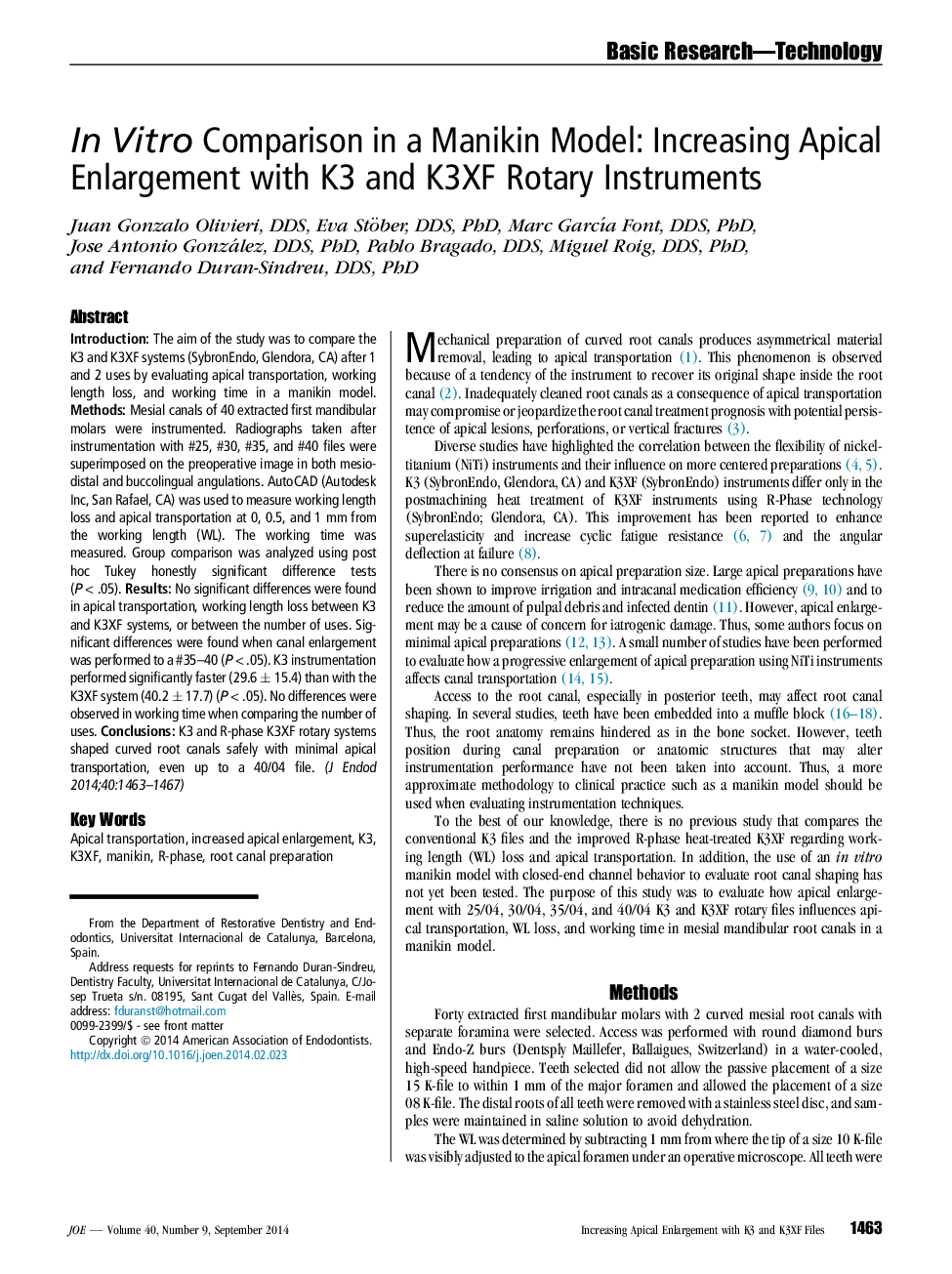 In Vitro Comparison in a Manikin Model: Increasing Apical Enlargement with K3 and K3XF Rotary Instruments