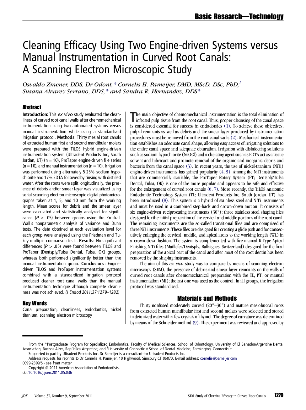 Cleaning Efficacy Using Two Engine-driven Systems versus Manual Instrumentation in Curved Root Canals: A Scanning Electron Microscopic Study 