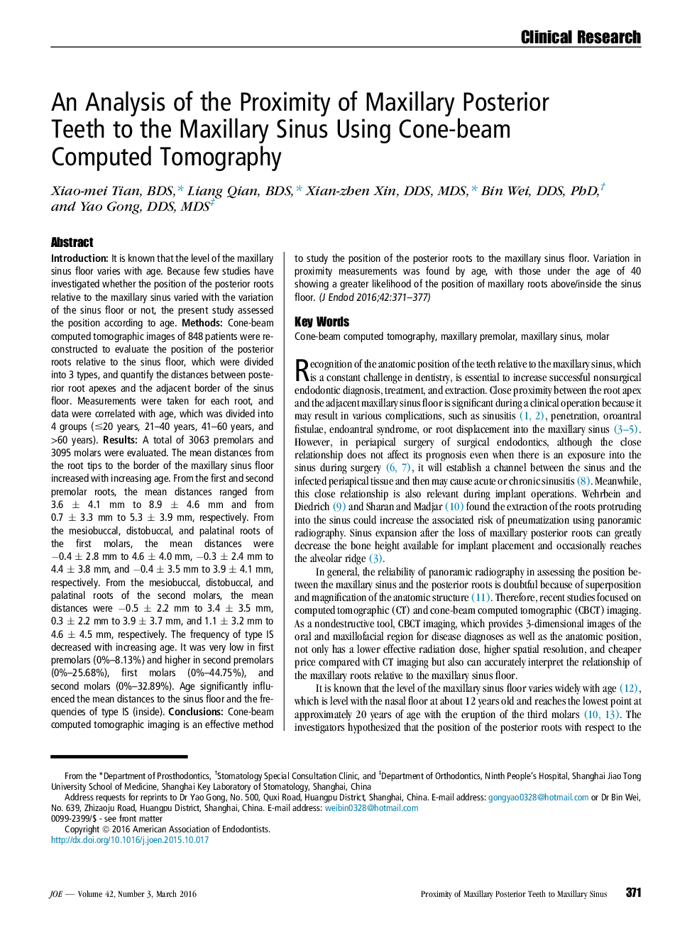 تحلیل نزدیکی دندان های خلفی ماگزیلاری به سینوس ماگزیلاری با استفاده از توموگرافی کامپیوتری پرتو کروی 
