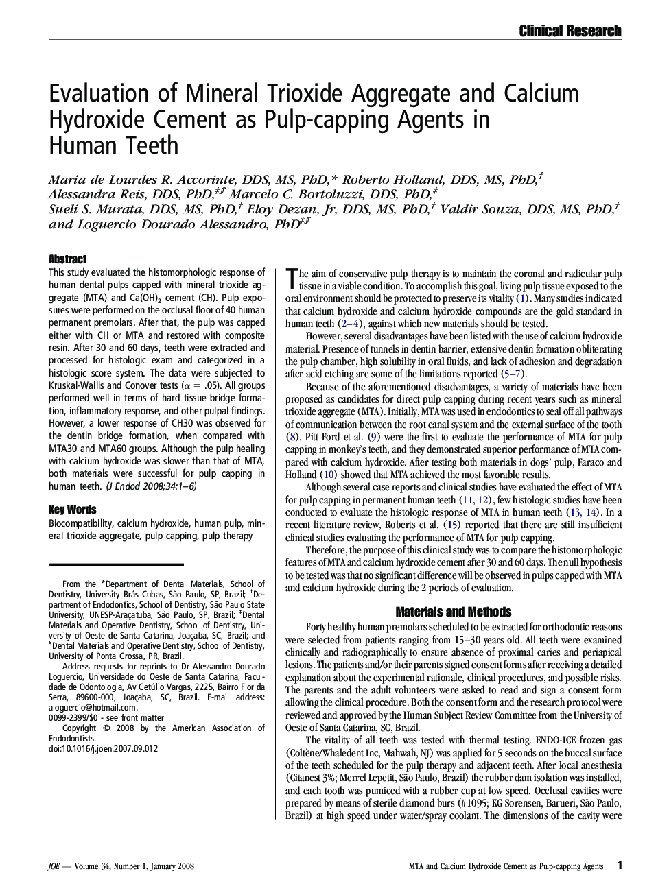 Evaluation of Mineral Trioxide Aggregate and Calcium Hydroxide Cement as Pulp-capping Agents in Human Teeth