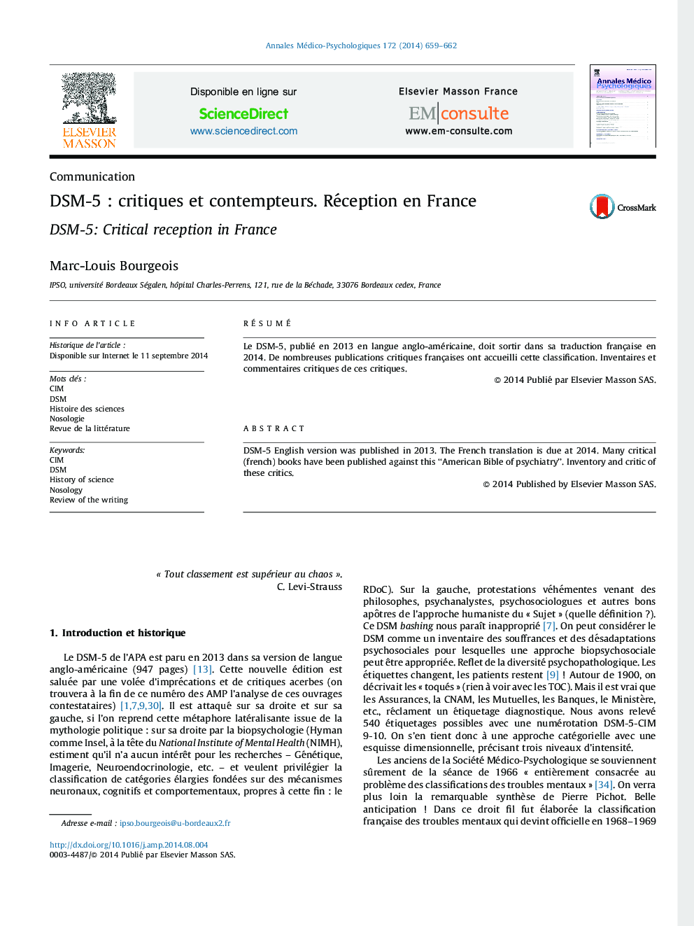 DSM-5 : critiques et contempteurs. Réception en France