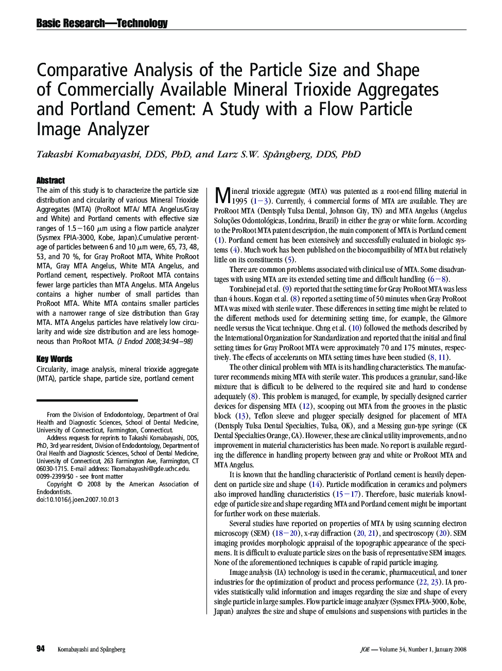 Comparative Analysis of the Particle Size and Shape of Commercially Available Mineral Trioxide Aggregates and Portland Cement: A Study with a Flow Particle Image Analyzer