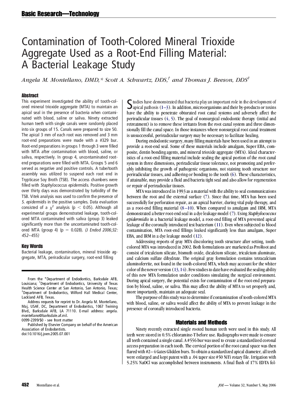 Contamination of Tooth-Colored Mineral Trioxide Aggregate Used as a Root-End Filling Material: A Bacterial Leakage Study