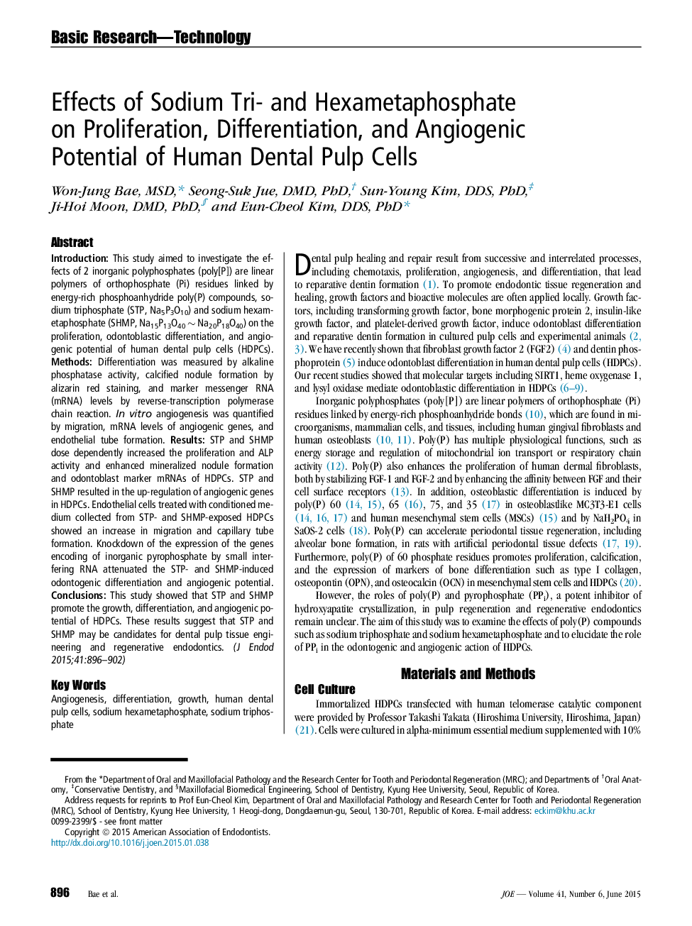 Effects of Sodium Tri- and Hexametaphosphate on Proliferation, Differentiation, and Angiogenic Potential of Human Dental Pulp Cells